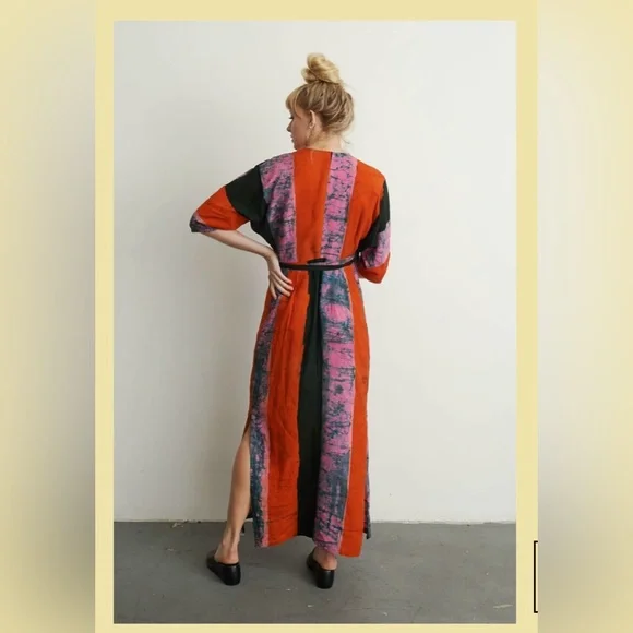 NEW Osei Duro Letsa Rayon Wrap Dress Carmine Red Black Pink Multi Color Size L - Picture 2 of 10